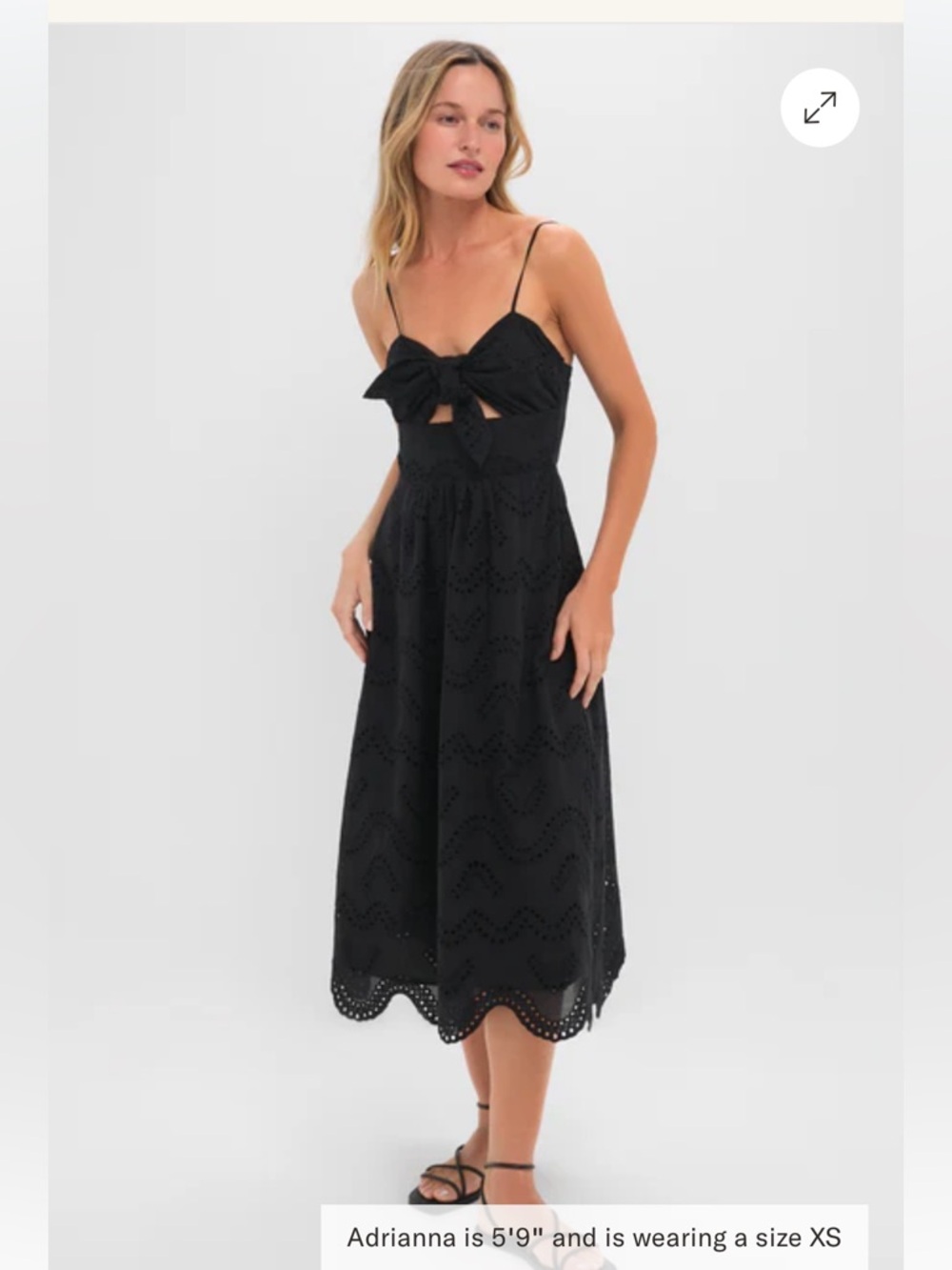 Black Eyelet Midi Dress with Tie Front